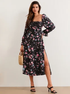 Women Autumn Long Dress Puff Long Sleeve